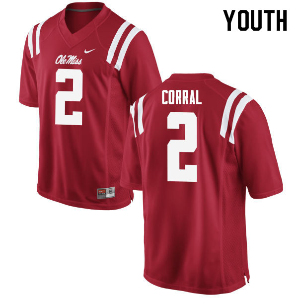 Matt Corral Ole Miss Rebels NCAA Youth Red #2 Stitched Limited College Football Jersey PRS5258LK